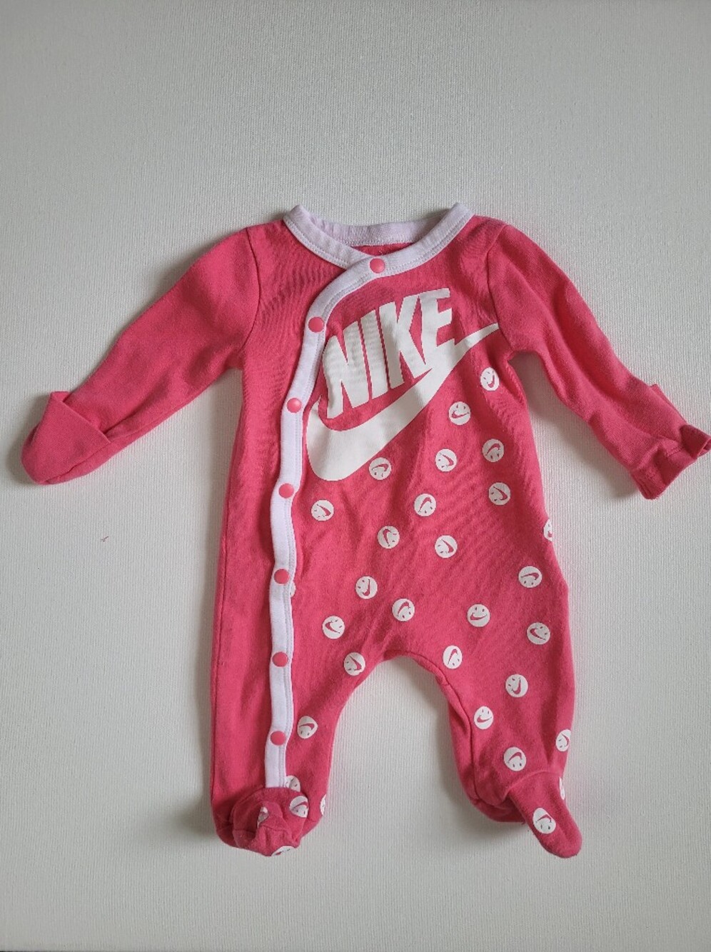 Nike Bright Pink Baby Footed Sleeper with White Smile Dots Newborn